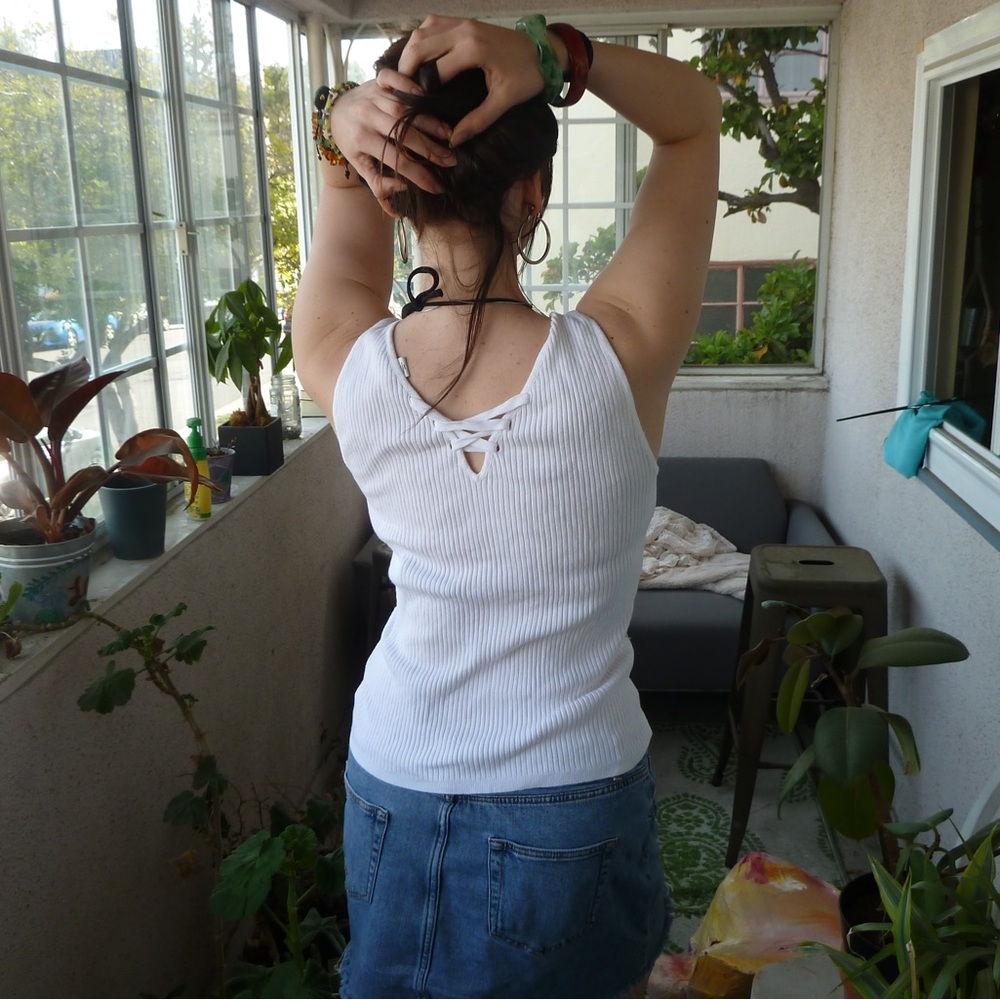 White Ribbed Boho Tank Top - Picture 3 of 5